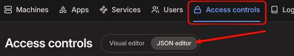 Access controls, JSON editor