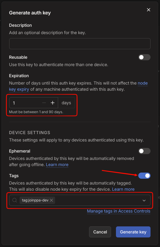 Recommended Auth Key Settings